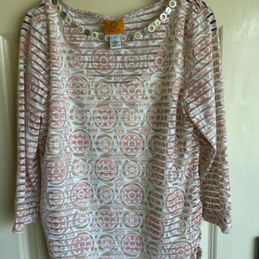 Ruby Rd. Women's Pink and Cream Patterned Blouse